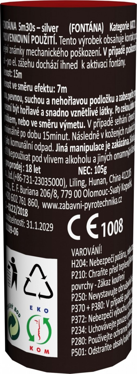 Stříbrná fontána 5 m, 60s - elektrický odpal
